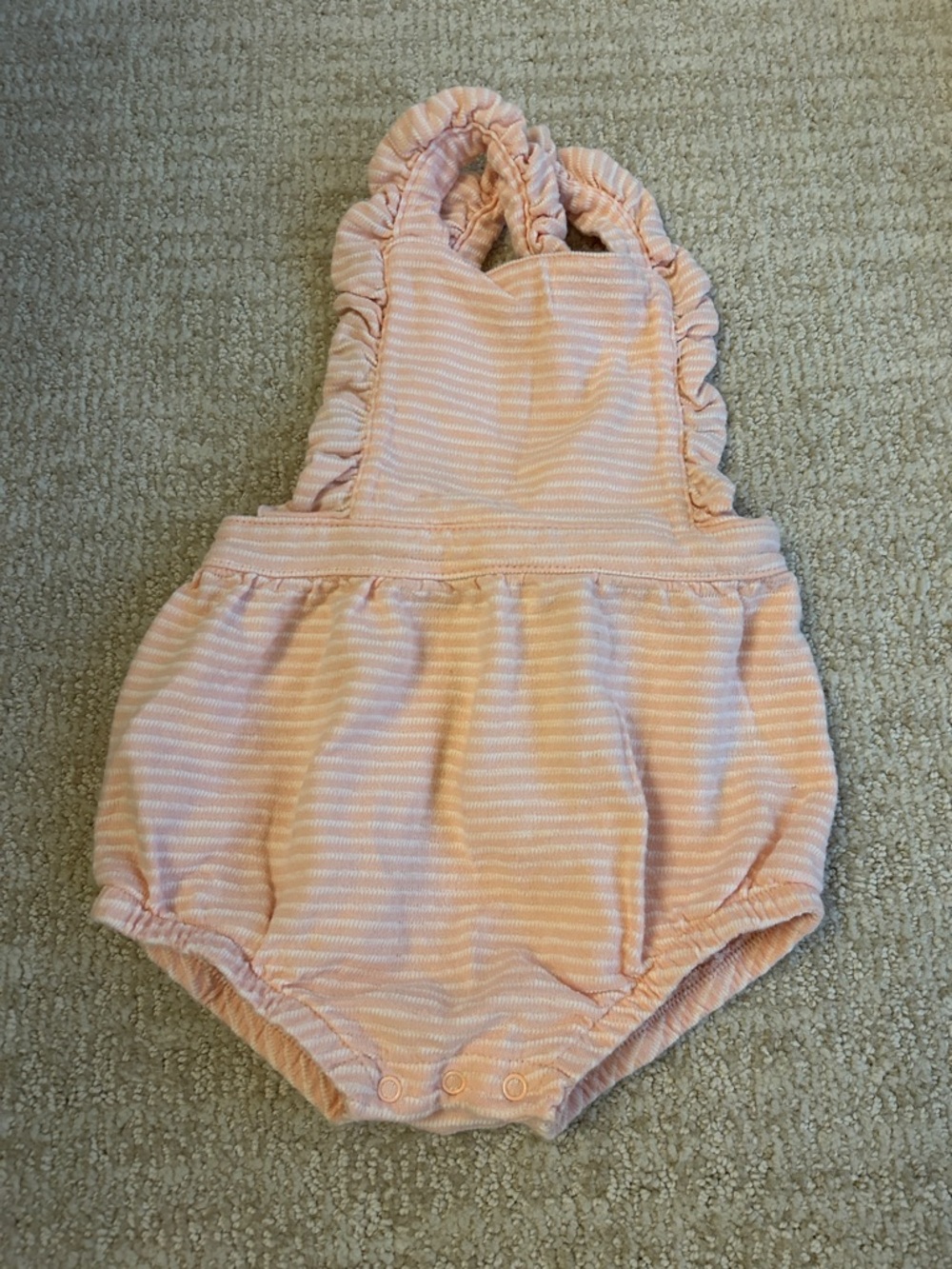 Baby pink and white striped bubble romper